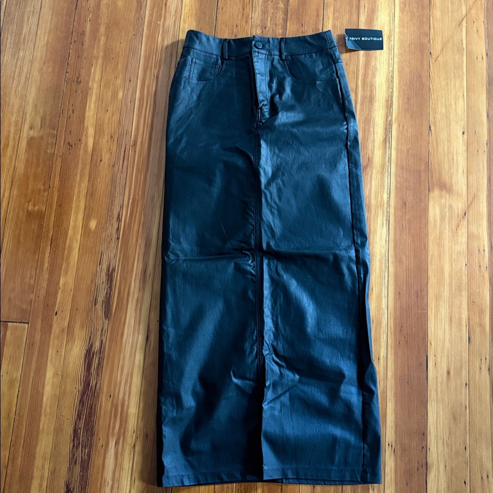 Black Faux Leather Maxi Skirt